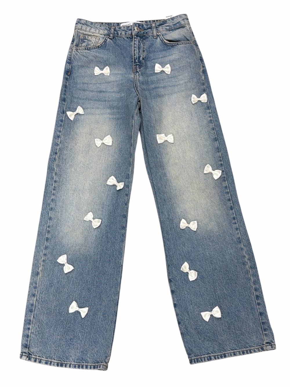 Bershka Bow Embelished Baggy Wide Leg Jeans - Picture 2 of 5